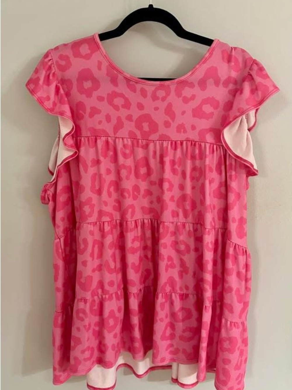 Pink Leopard Print Ruffle Sleeve Top
